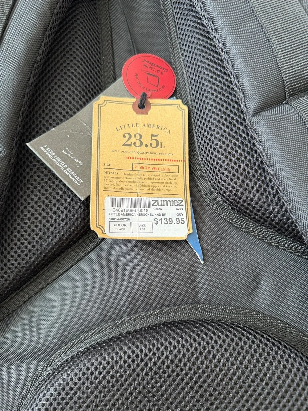 Herschel Supply Company Black Backpack with Reflective Gray Straps